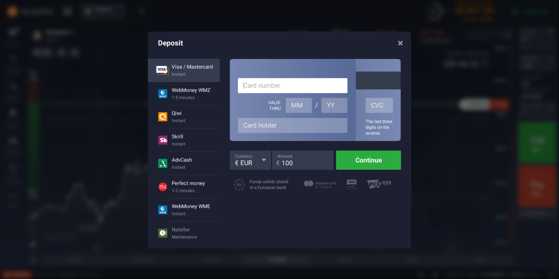 Deposit replenishment using Visa and MasterCard Deposit replenishment using Visa and MasterCard